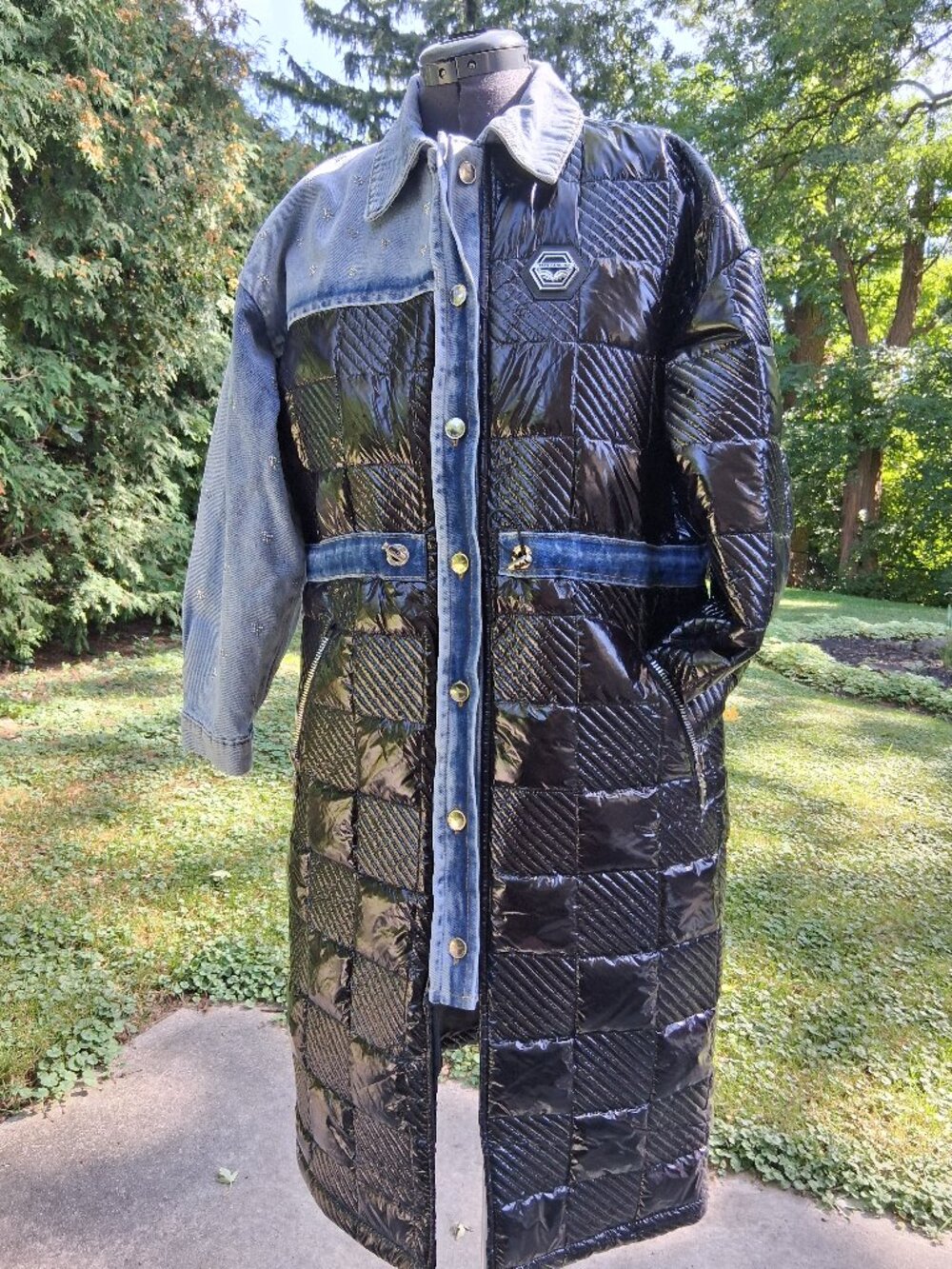 Unique Jean Puffer Quilted Coat Crystals Size 42